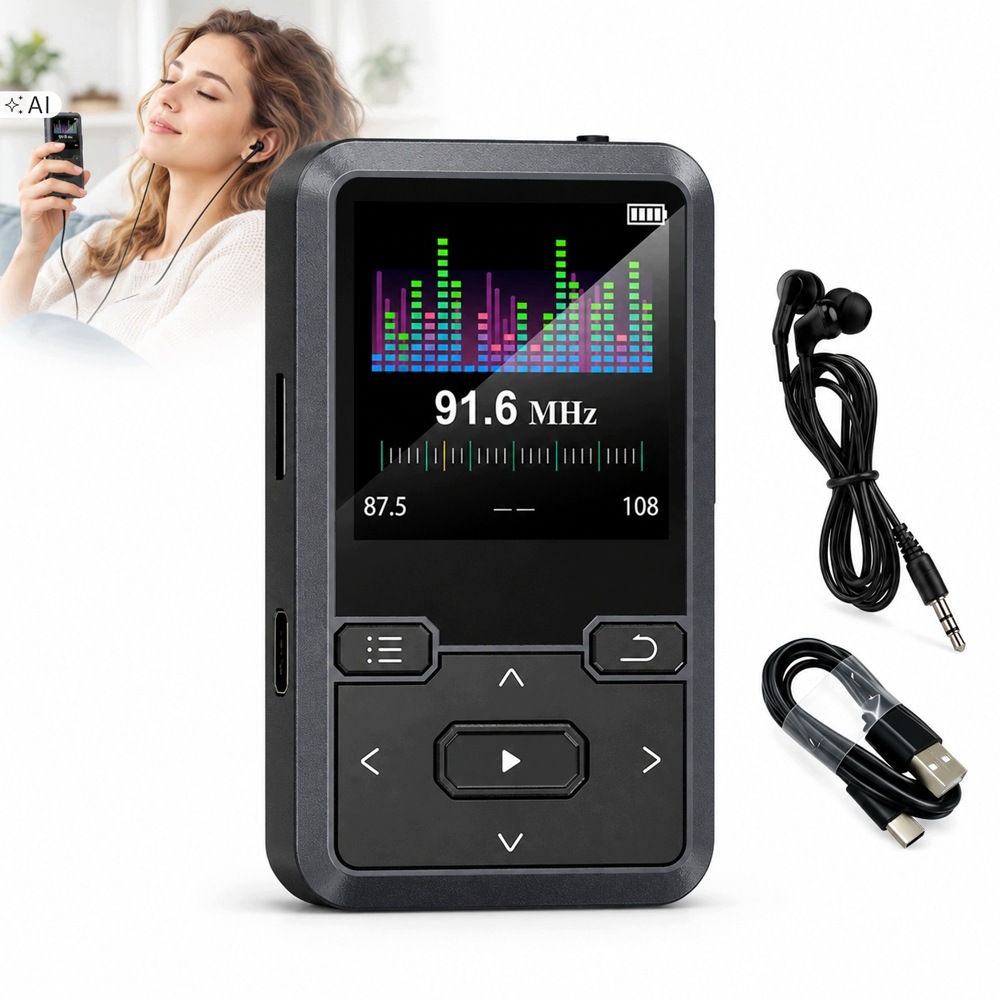 Přehrávač MP3 Bluetooth Přenosný 32GB HiFi RadioFm Krokoměr Diktafon Pl