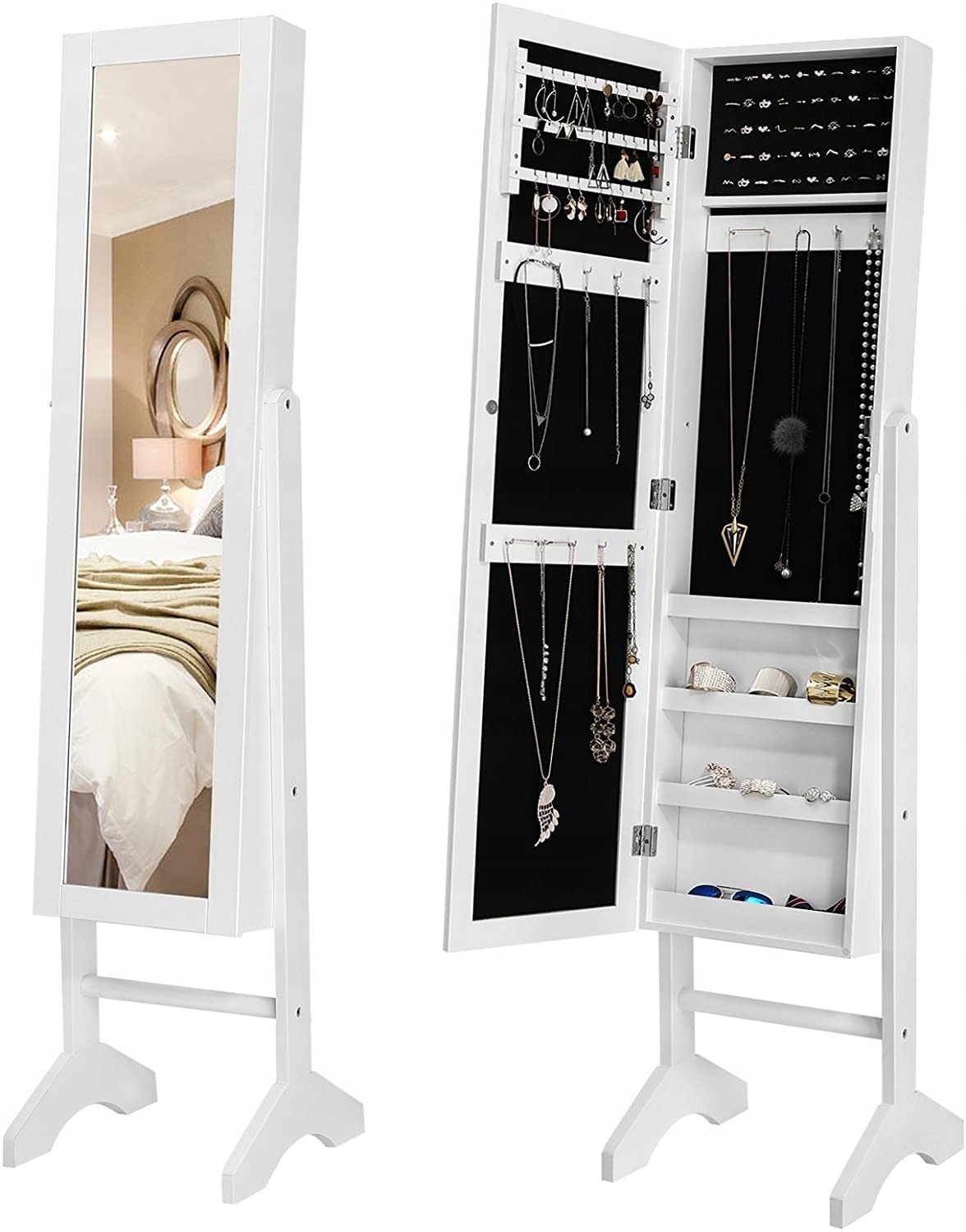 Skříňka na šperky a stojící zrcadlo Songmics JBC77W 35.5 x 153 x 35 cm