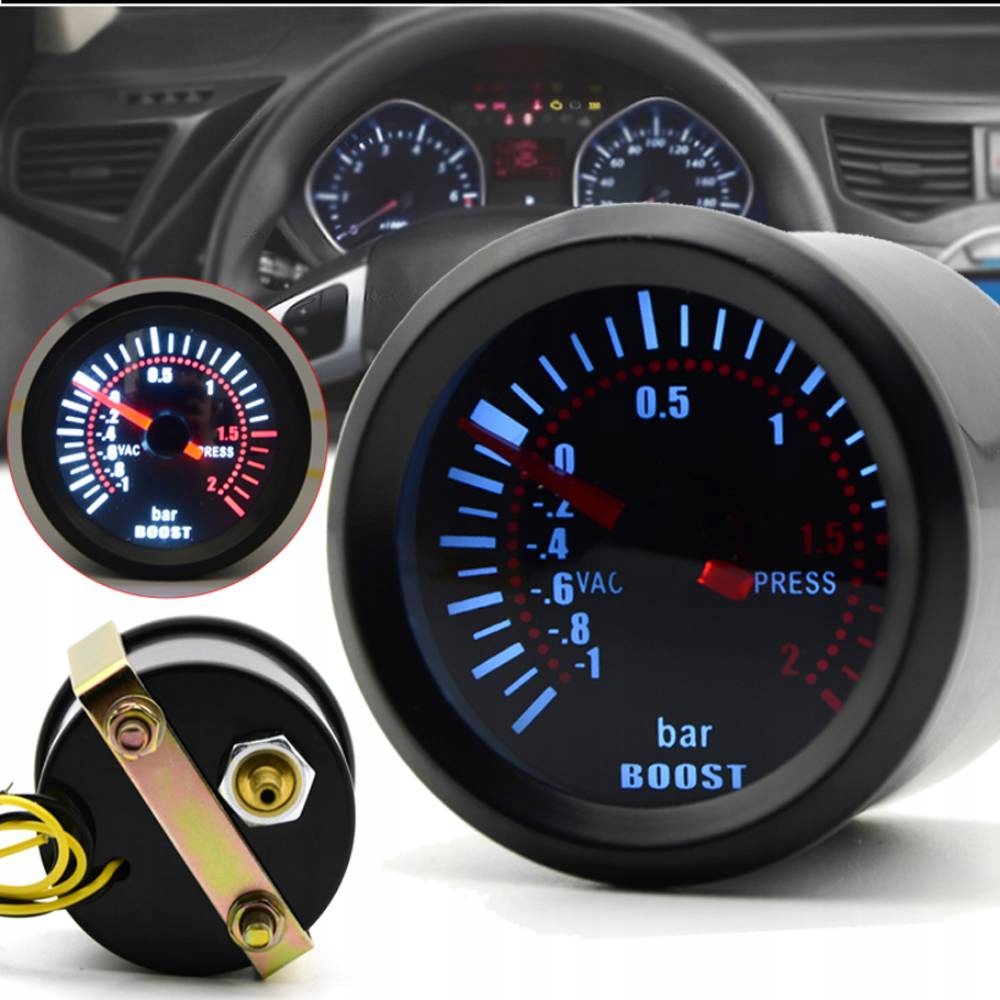 ZEGAR WSKAŹNIK BOOST TURBO CIŚNIENIE DOŁADOWANIA 52MM PODŚWIETLANY LED 2BAR Producent Krzymark