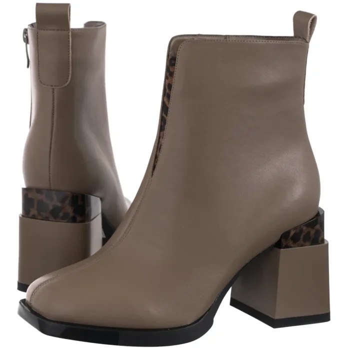 Dámské kožené Kotníkové Boty na podpatku Filippo béžové DBT7353/25 Be