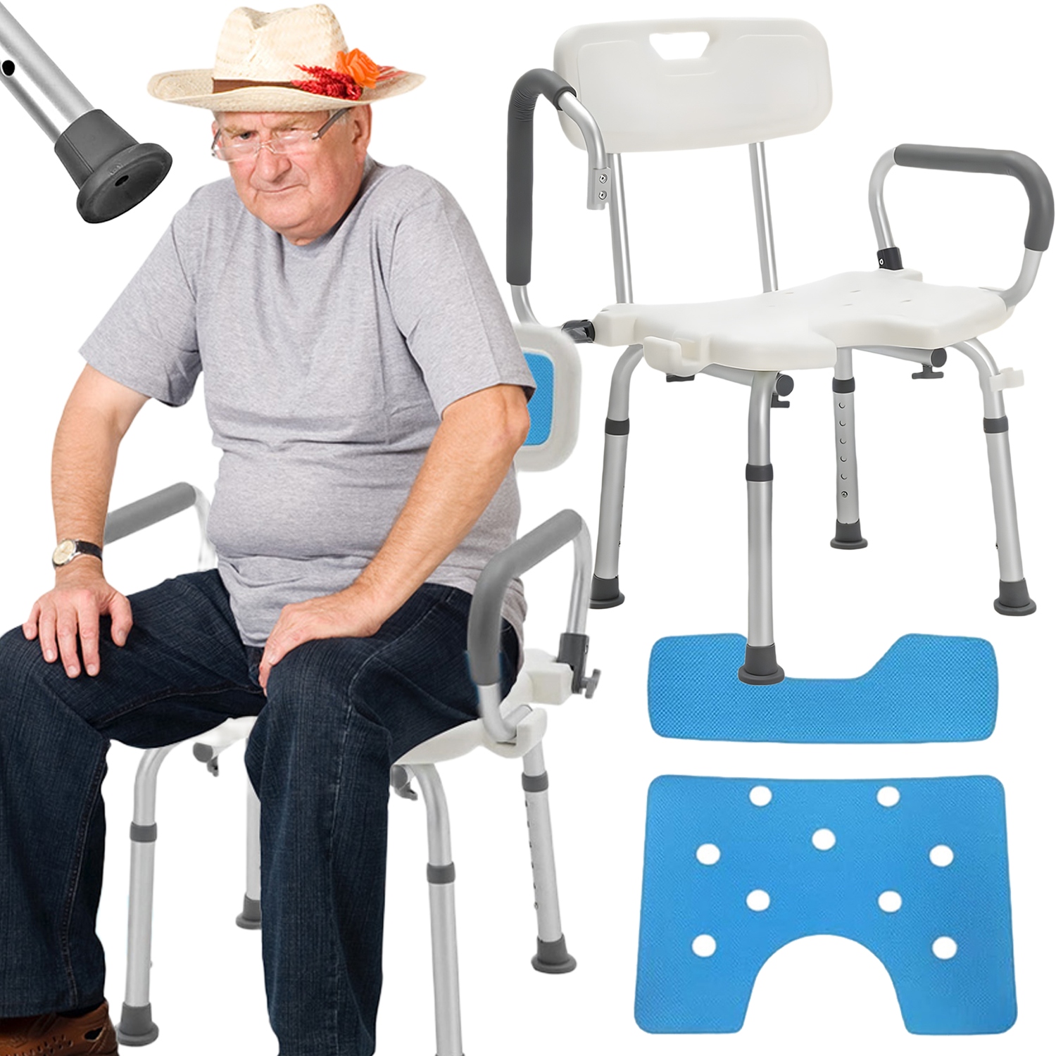 Taboret Pod Prysznic Krzesło Prysznicowe Stołek Metal Oparcie Uchwyty 150KG