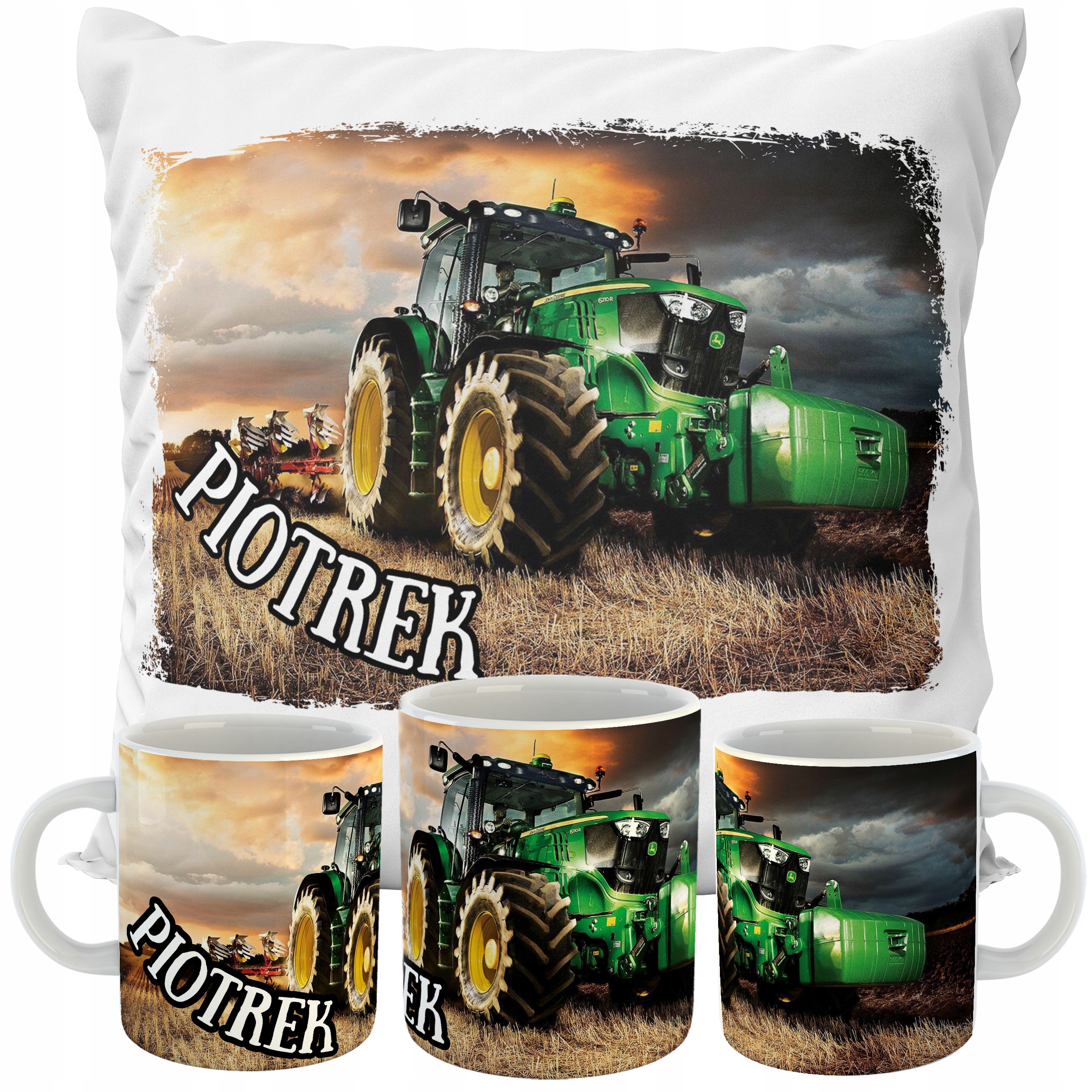 КОМПЛЕКТ ПОДУШКА +КРУЖКА ТРАКТОРЫ JOHN DEERE УЗОРЫ