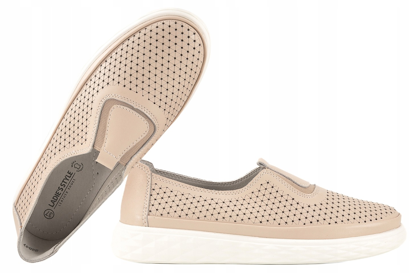 Ladie's Style 22847 Ažurové Mokasíny Na Platformě Kožené Polobotky béžová 39