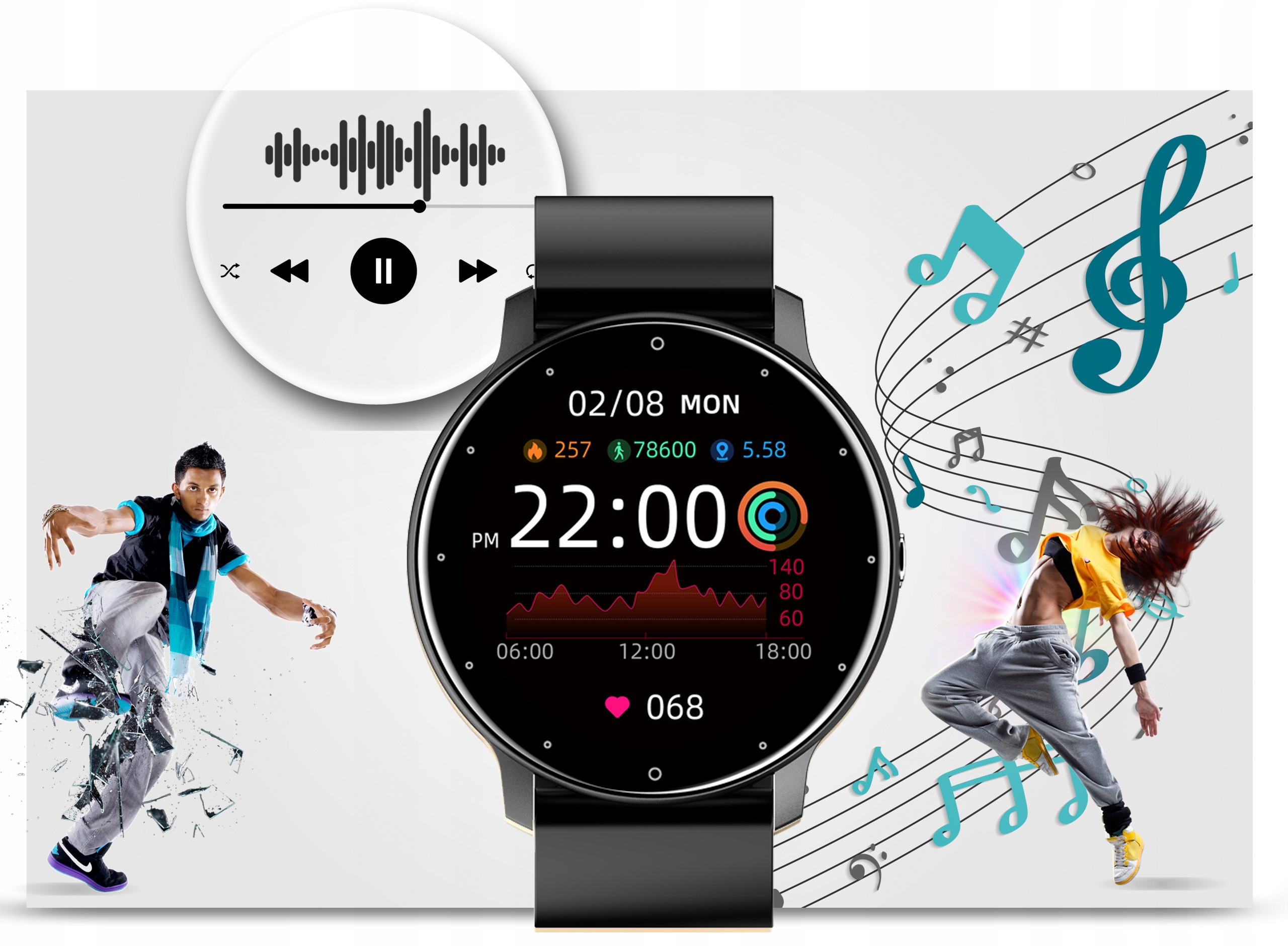 Zegarek Smartwatch Męski Damski Z Funkcją Rozmowy Kardiowatch sms pl RNCF01 Wodoszczelność tak