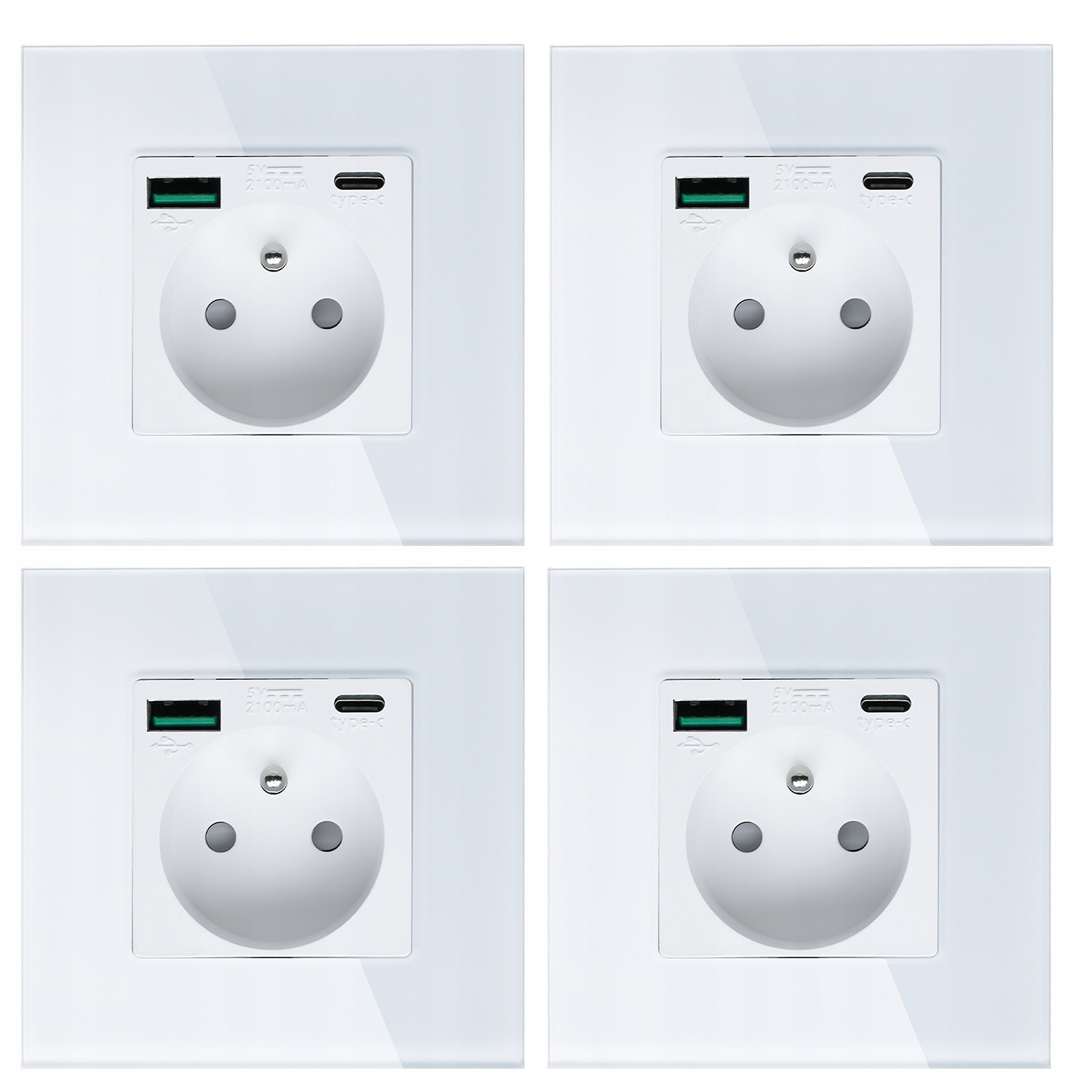 4 x Elektrická Zásuvka Nástěnný Kontakt S Vestavěnou Nabíječkou Usb Zásuvka