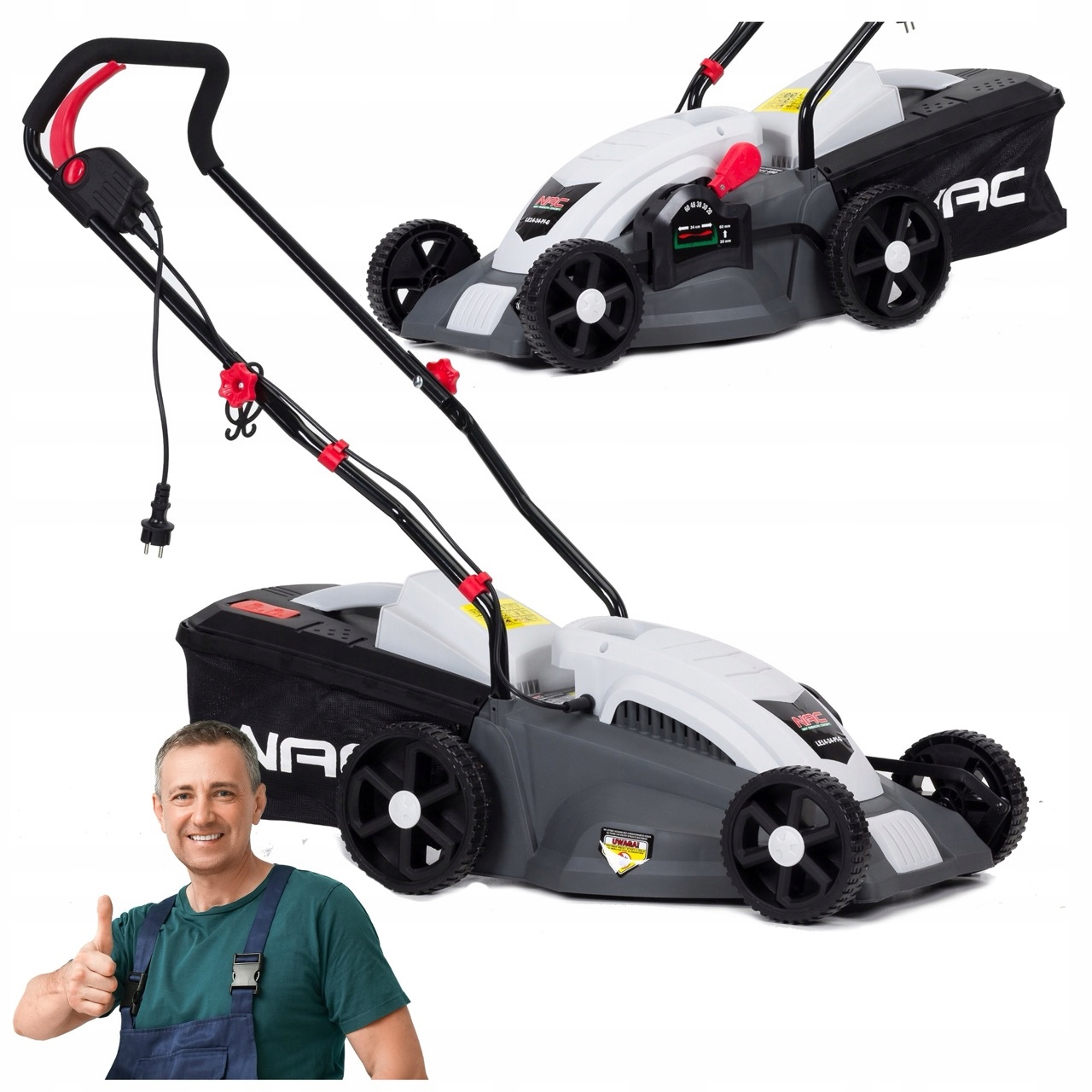 Elektrická Indukčná Kosačka Nac 1400W 34CM, Kôš 40L, Tiché Mulčovanie