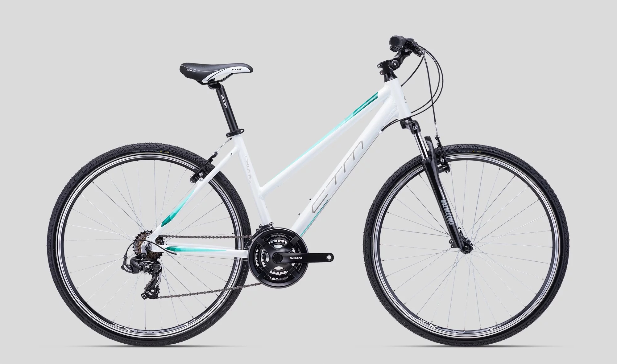 Rower damski Ctm Maxima 1.0 28" rozmiar 18"L biały turkus lekki rower cross