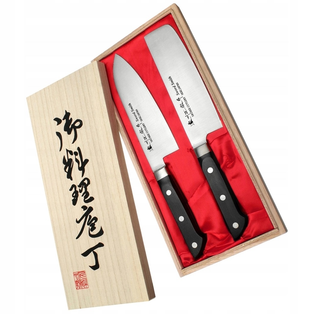 Satake Katsu Japonský set 2 nožov Santoku 17 cm a Nakiri 16 cm v puzdre