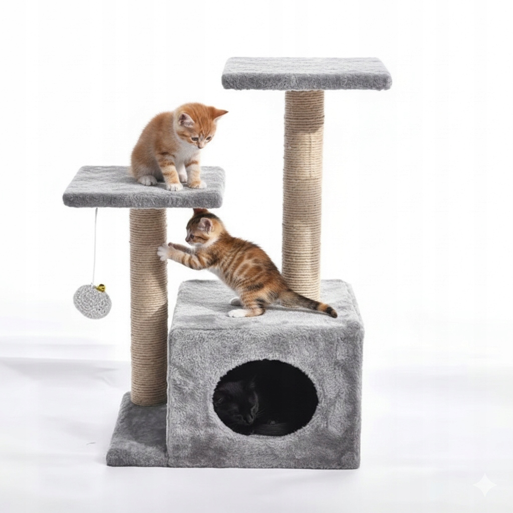 Škrabadlo Pro Kočky Pelíšek Domeček na Škrábání Věž Sloupek s Hračkou Myška