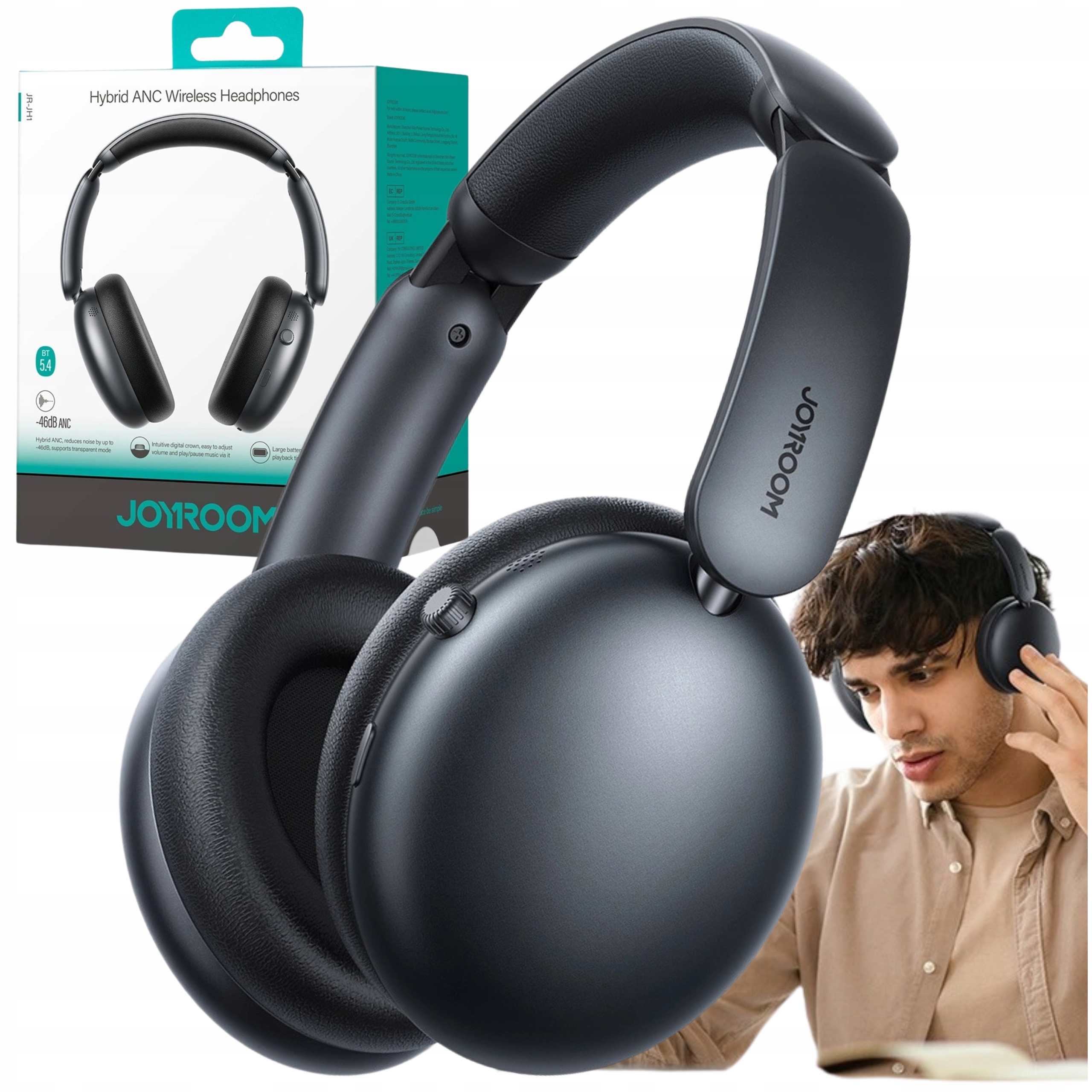 Joyroom Bezdrátová Sluchátka Anc do 40 dB Bluetooth Herní Přes Uši