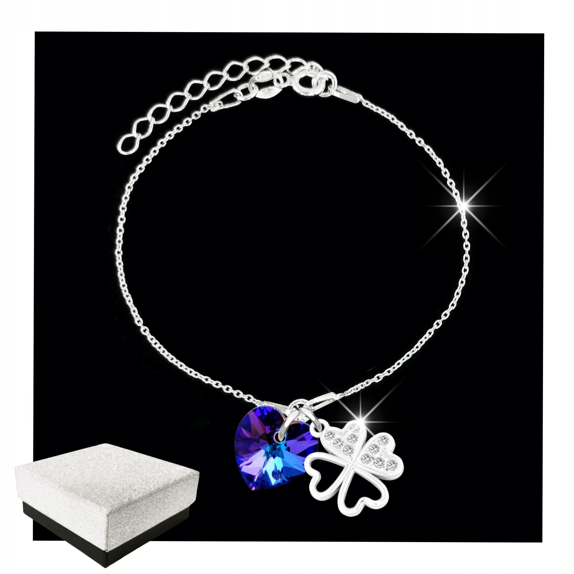 Stříbrný Náramek pro Dívku Čtyřlístek Srdce Stříbro 925