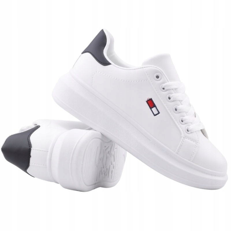 Białe Buty Sportowe Damskie Na Platformie Sneakersy Związane Klasyczne