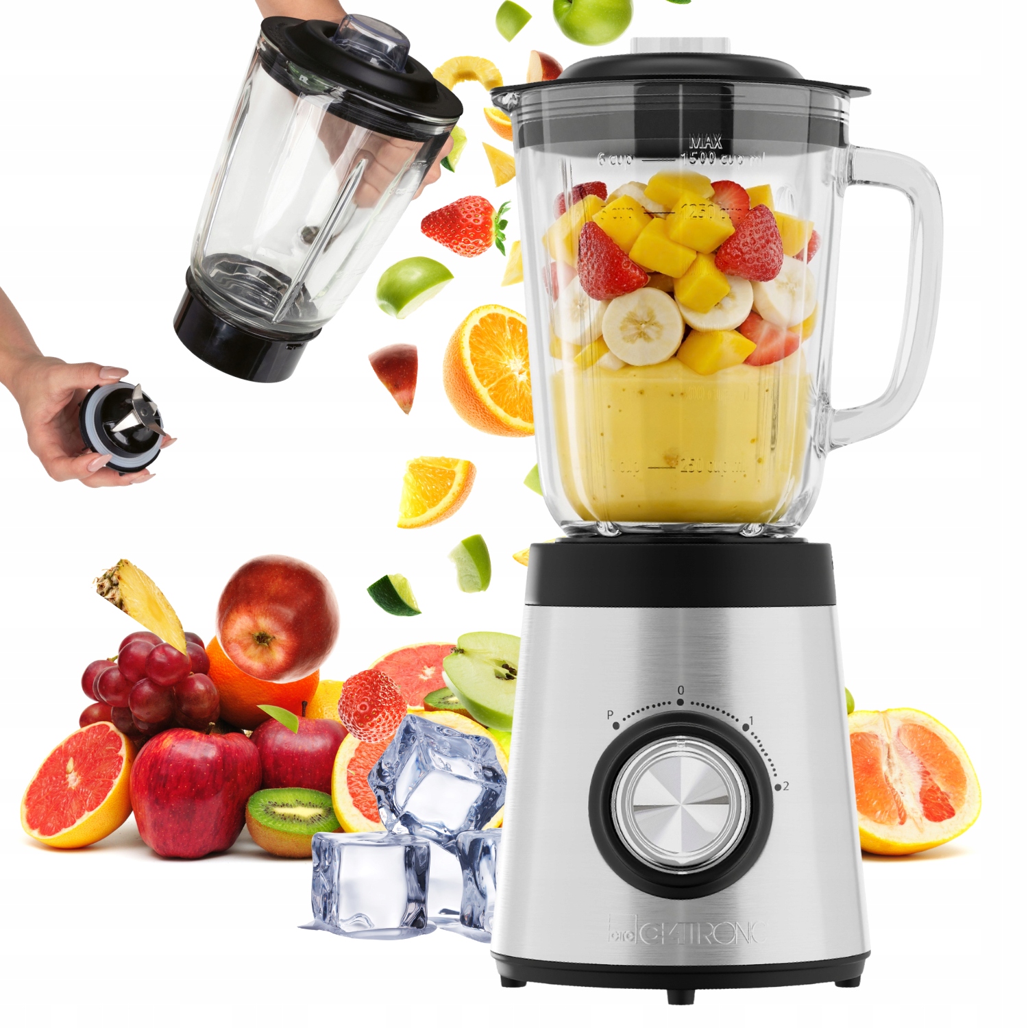 Blender kielichowy 1,5L 700W Clatronic Um kruszenie lodu szklany dzbanek