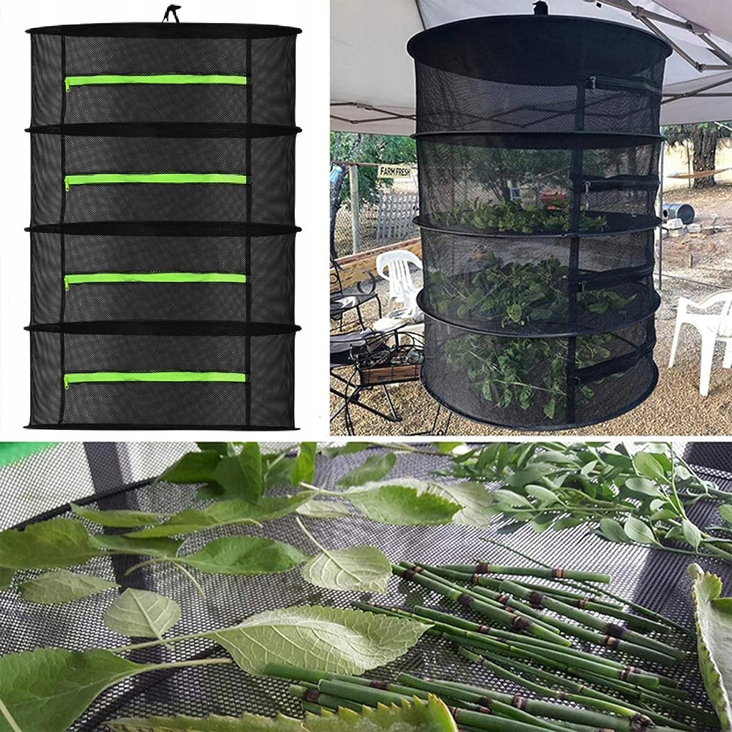 SIATKA DO SUSZENIA, 4-WARSTWOWA SUSZARKA DO ZIÓŁ ROŚLIN MIĘSA Z HACZYKAMI Długość 80 cm