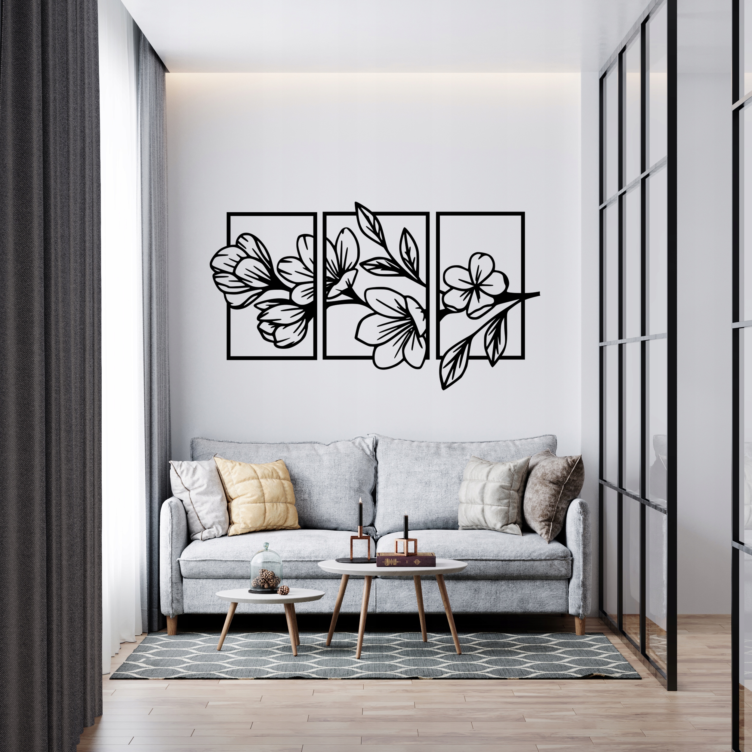 Naklejka na ścianę kwiaty A15 73x128 TRYPTYK OBRAZ Marka Deccart