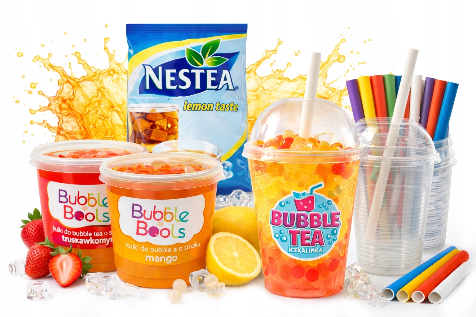 XXL Zestaw Bubble Tea Kulki 2x500g Herbata Nestea 1kg Kubki 20x 500ml