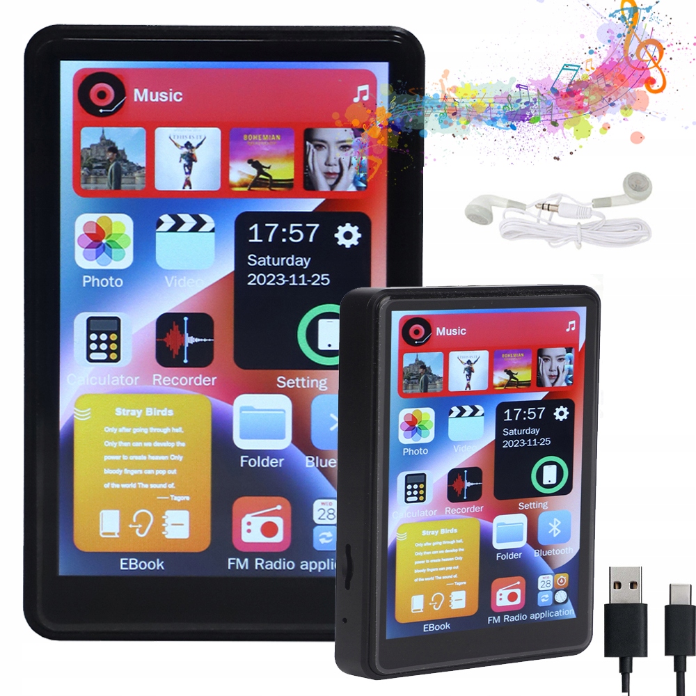 16 Gb Přenosný MP3 Přehrávač MP4 Rádio Fm Bluetooth 1000 Mah Černý