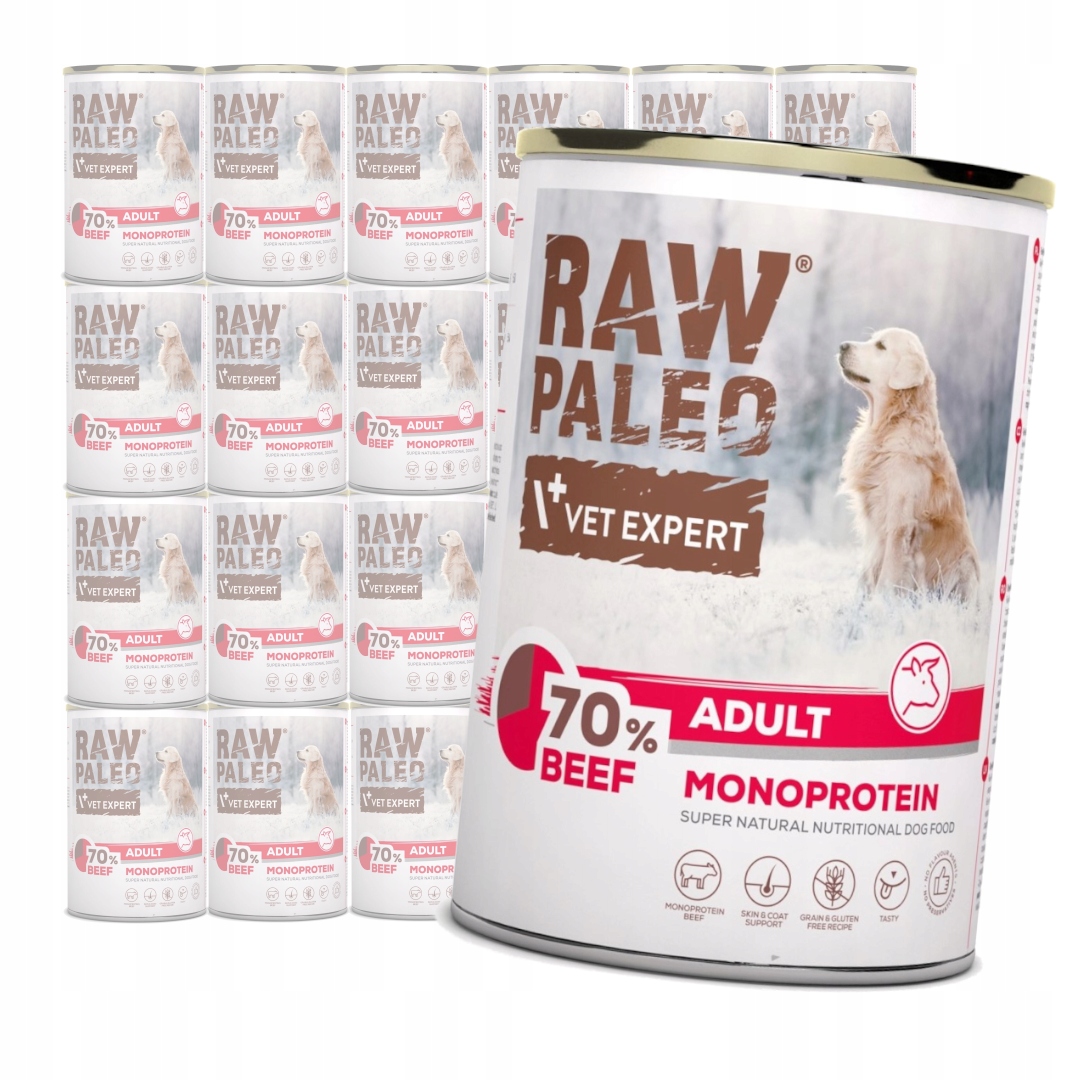 Levně Vet Expert Raw Paleo Adult Monoprotein 24x400g Vlhké Krmivo pro psy Hovězí maso