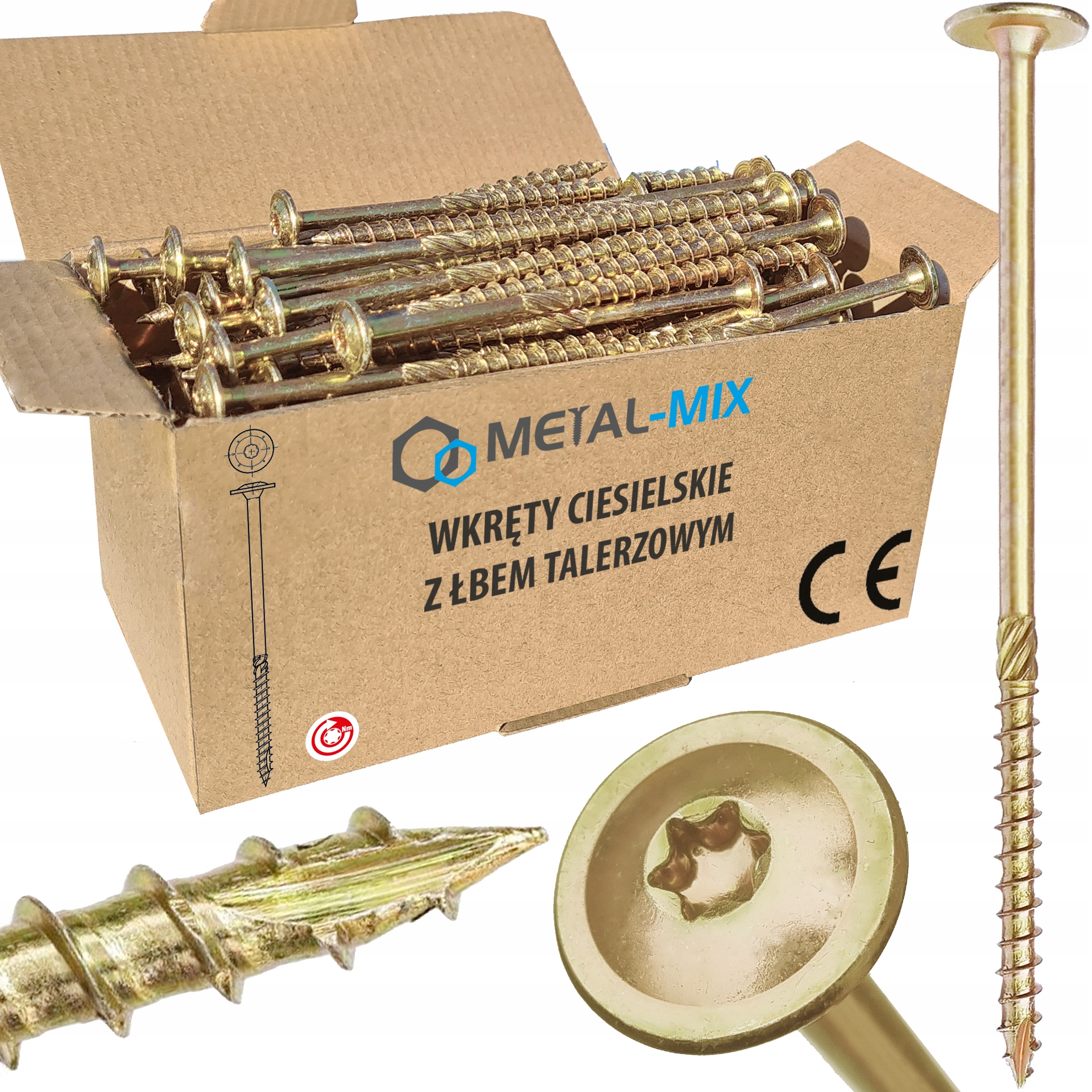 Tesařské Vruty 8x380 Torx Hlava Talířová S Podložkou Pozink Zlatý 50 Ks