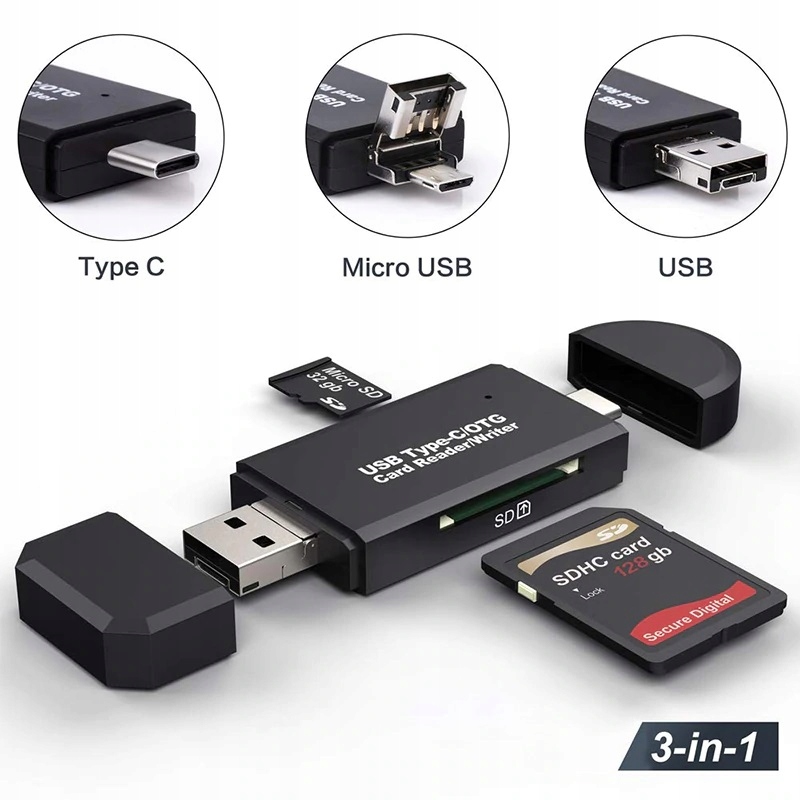 

3w1 Czytnik kart Sd microSD Usb Usb-c Micro Usb