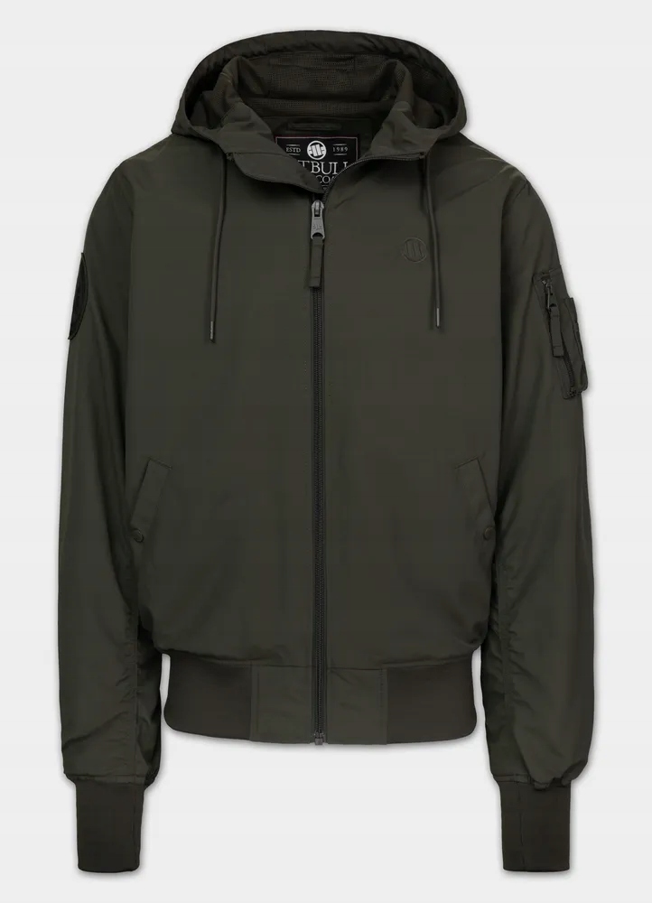 Pánská přechodová bomber bunda s kapucí Pitbull Hooper s malým logem M