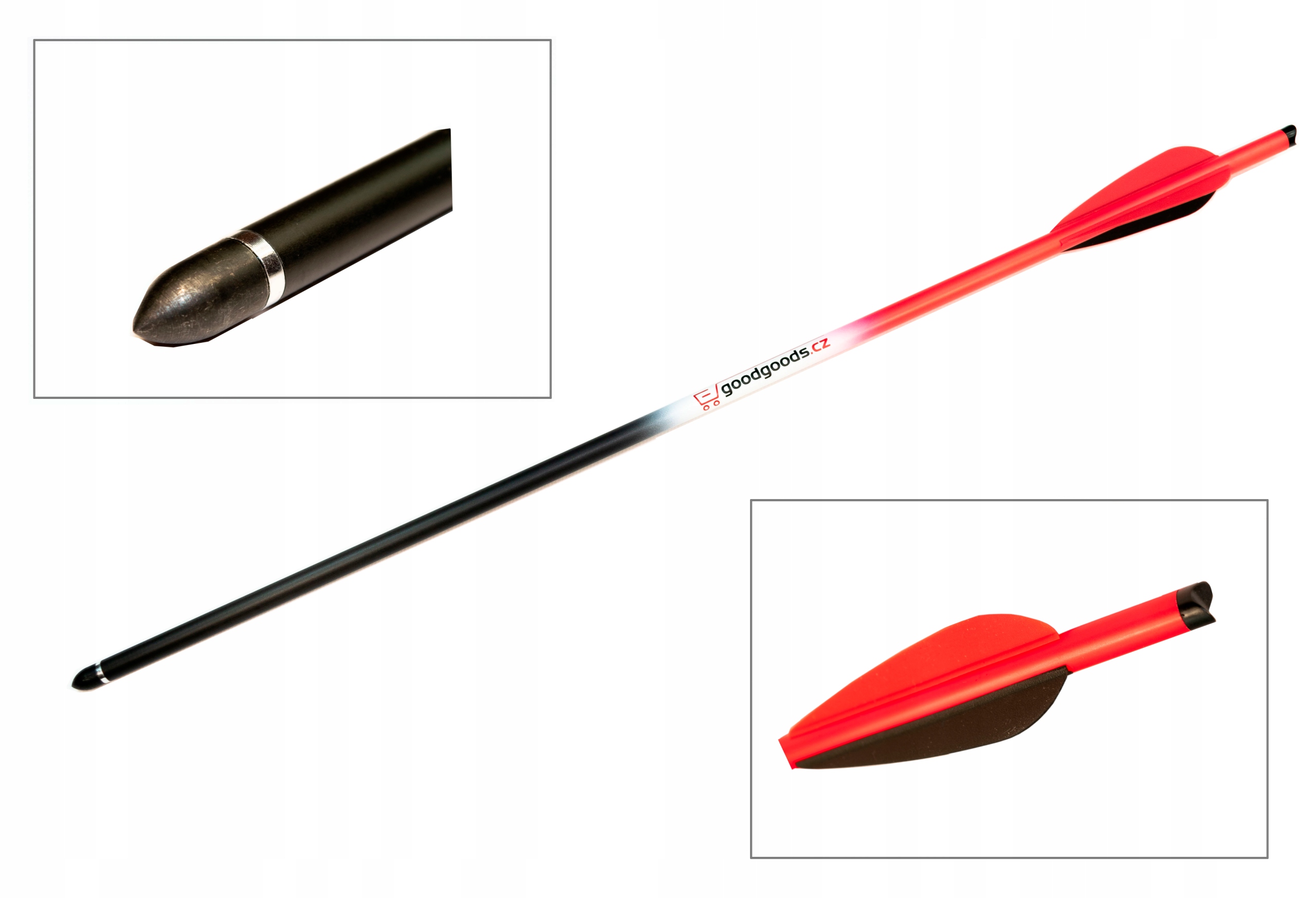 Bełt z karbonu 22" do kuszy z wymiennym grotem 9mm x 55,8cm, czerwony