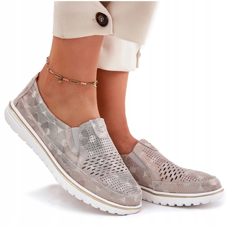 Semišové Polobotky Nazouvací Béžovo-zlaté 37