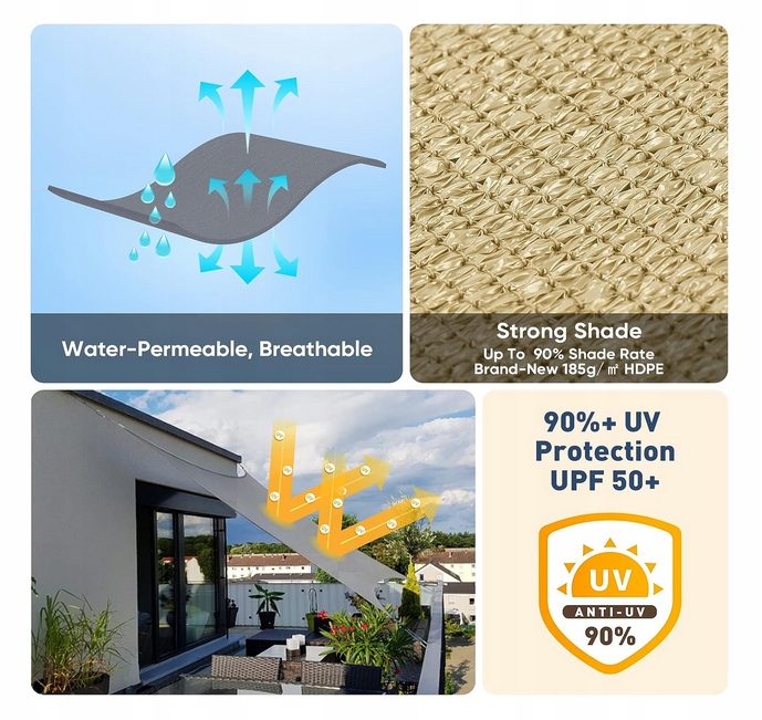 ŻAGIEL PRZECIWSŁONECZNY PIASKOWY ŻÓŁTY 300X300 CM Materiał dominujący tworzywo sztuczne