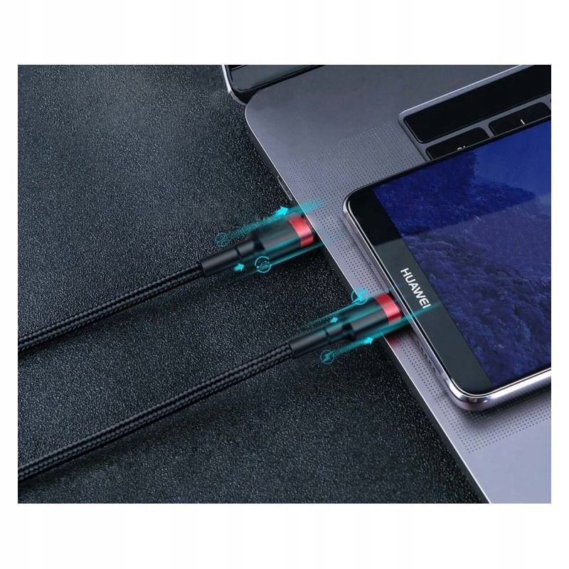 Kabel USB TYP C USBC USB TYP C USBC 1m czarny 60W Nylon HQ Power Delivery Kolor czarny