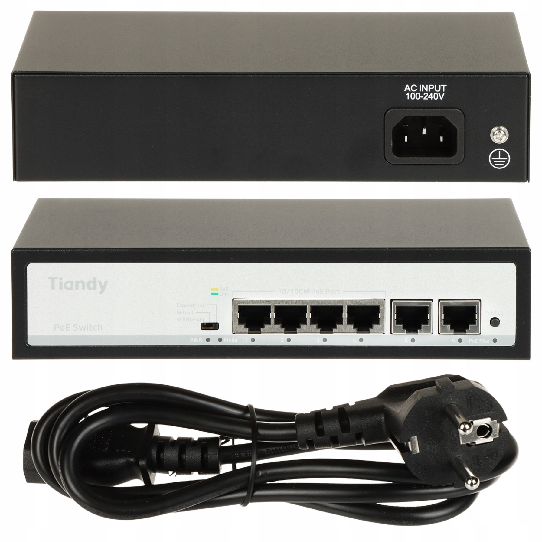 Switch PoE Tiandy TC-P3S06 SPEC:F/0420/AT/55 4-portový Uplink RJ45 55W QoS