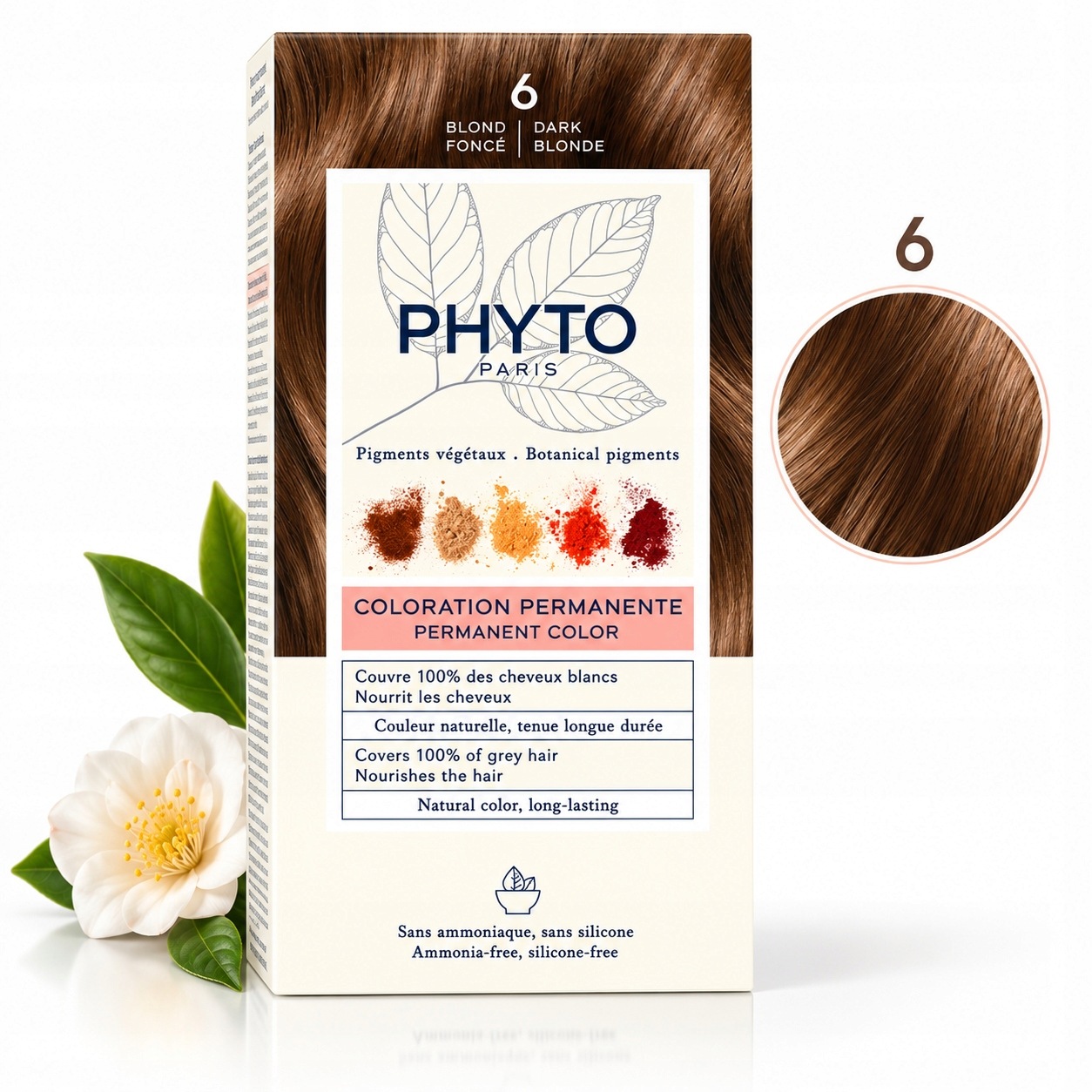 Phyto color 6 Tmavě blond Trvalá Barva Na Vlasy s rostlinnými pigmenty