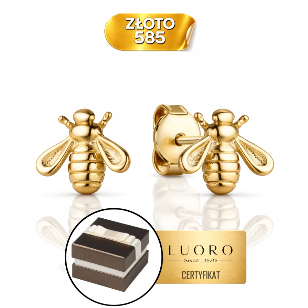 Náušnice Zlaté 585 14K Včelky Malé 6 MM Jemná Tyčinka