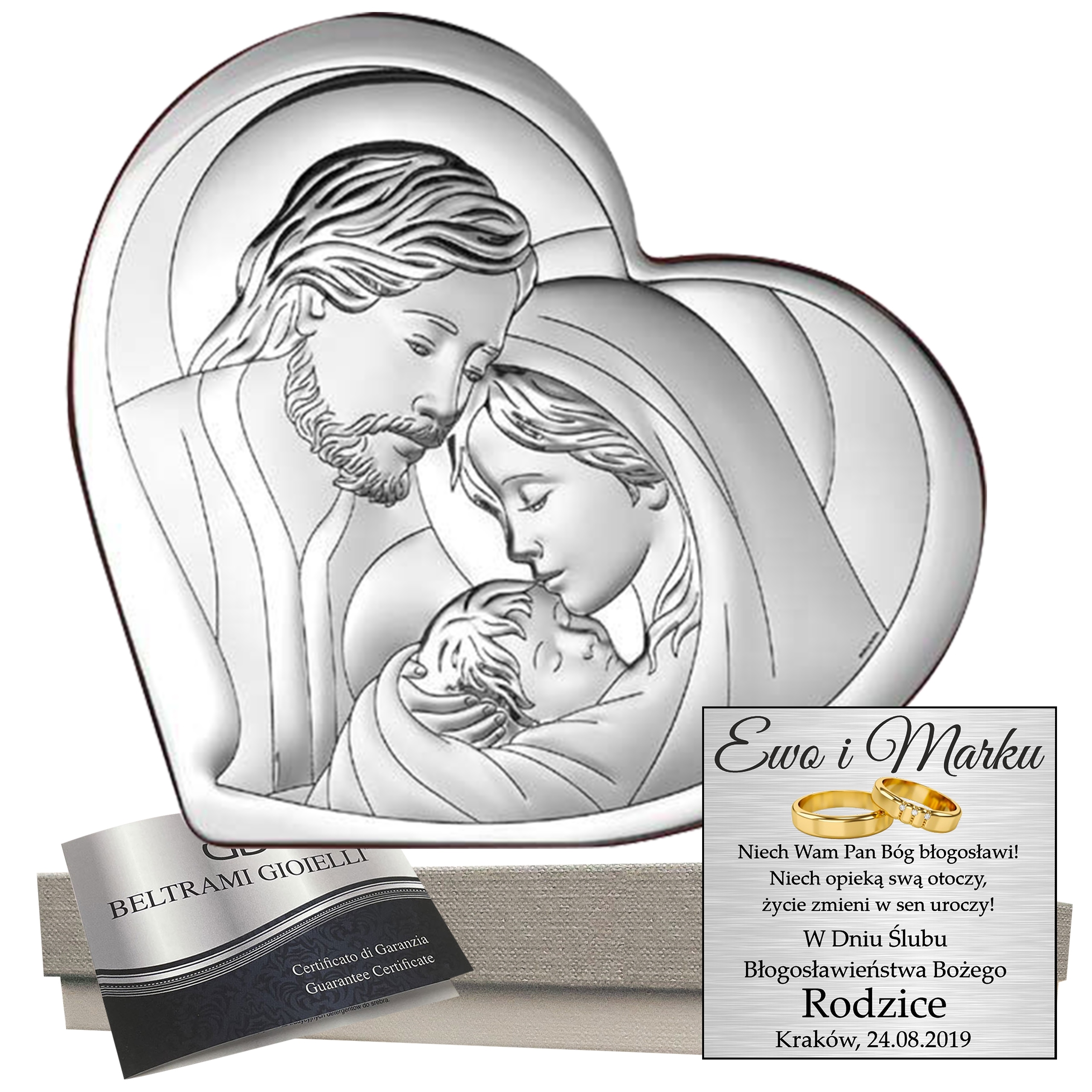 Stříbrný Obraz Rodina Svatá Svatba Křest Gravírování