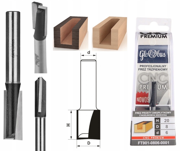 GLOBUS FREZ PROSTY WIERCĄCY CNC D=8x30x8 FT901-0808-0002