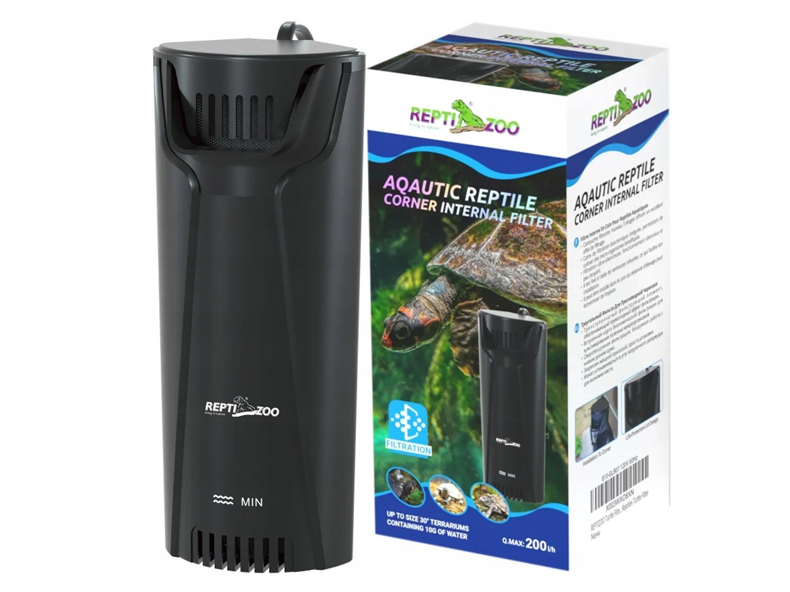 Filtr wody narożny do akwa terrarium do płytkich zbiorników 200l/h ReptiZoo