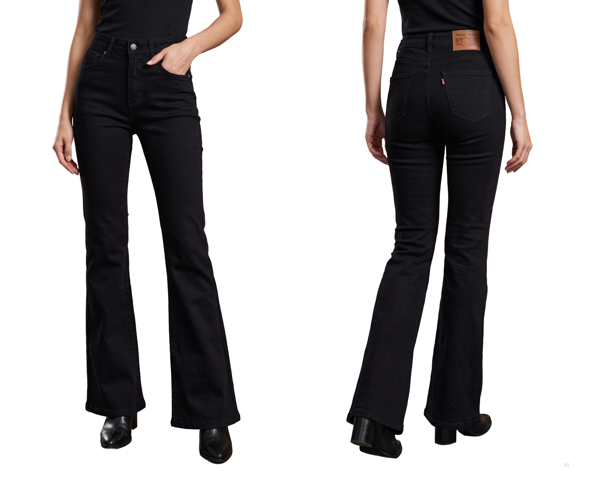 Jeansy Flare Spodnie Damskie Szeroka Nogawka Push Up Wysoki Stan Czarne M