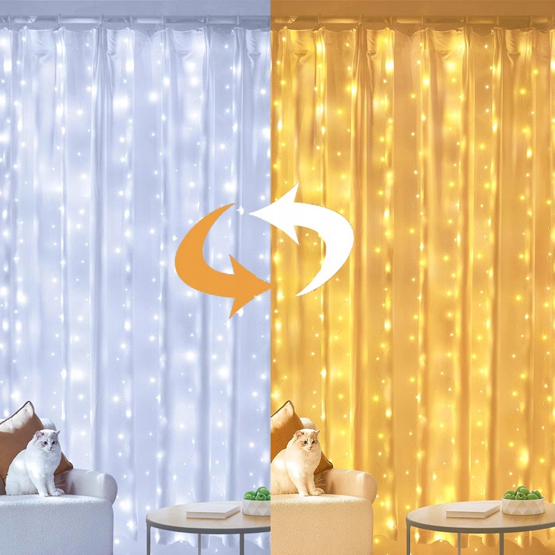 KURTYNA ŚWIETLNA LAMPKI CHOINKOWE ŚWIĄTECZNE 3X3M GĘSTE ŚWIATEŁKA 300LED Długość sznura 3 m