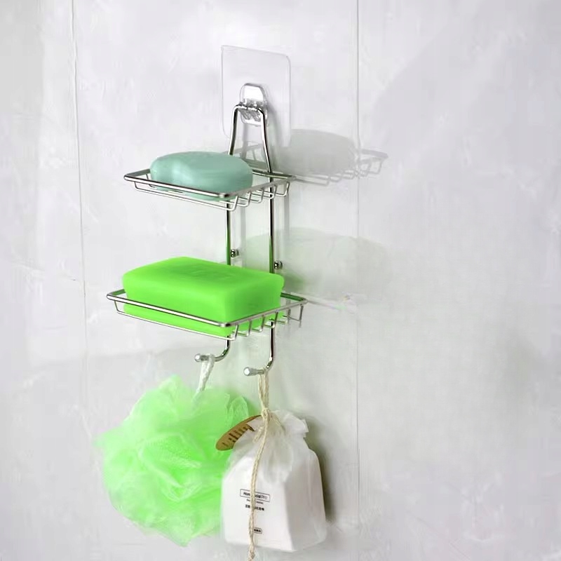 PÓŁKA ŁAZIENKOWA WISZĄCA DWUPOZIOMOWA SAMOPRZYLEPNA PRYSZNICOWA POD PRYSZIC Szerokość mebla 14 cm