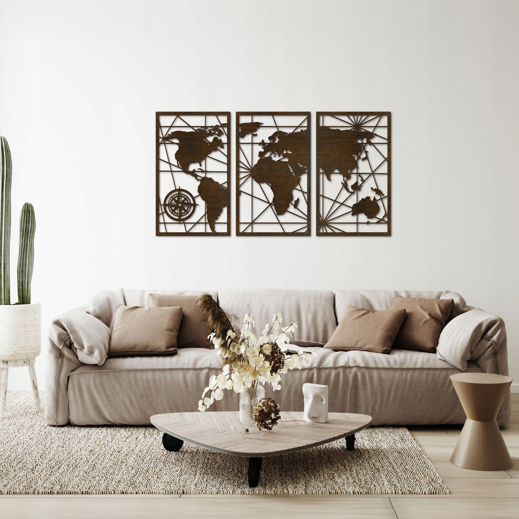 Mapa Świata na ścianę, Komplet 3 paneli Tematyka mapy