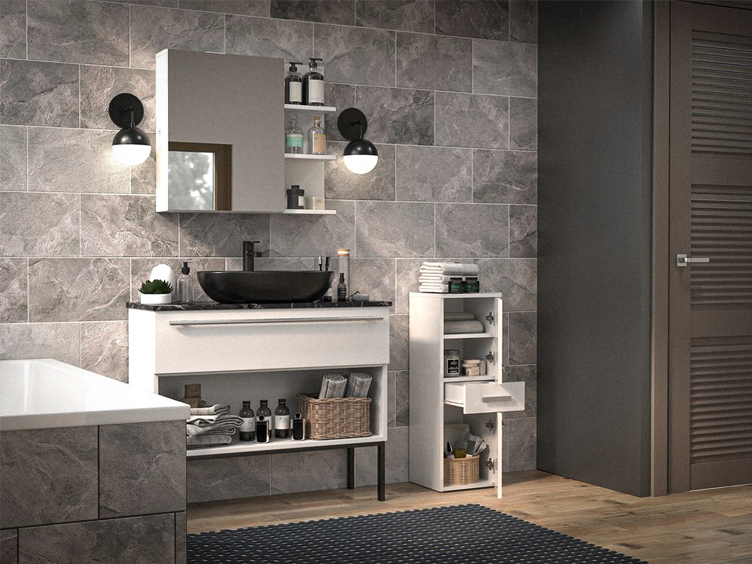 SŁUPEK ŁAZIENKOWY STOJĄCY Szafka Łazienkowa Stojąca NEL 85 x 30 x 30 POŁYSK Głębokość mebla 30 cm