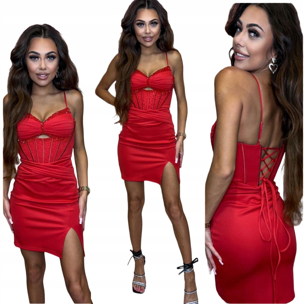 Luckin červená krátká šaty s rozparkem ve tvaru M