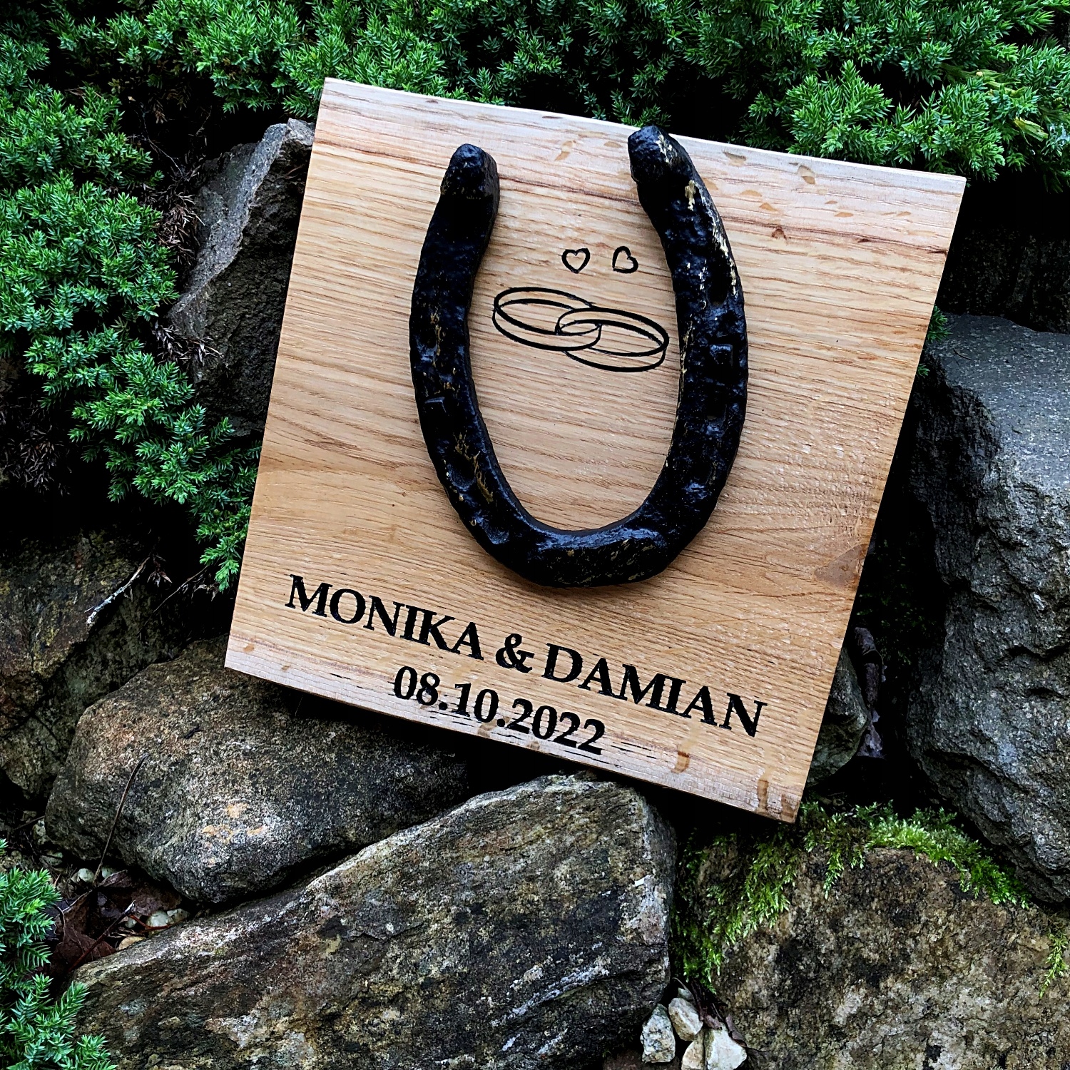 Originální dárek svatba gravírování podkova dřevo