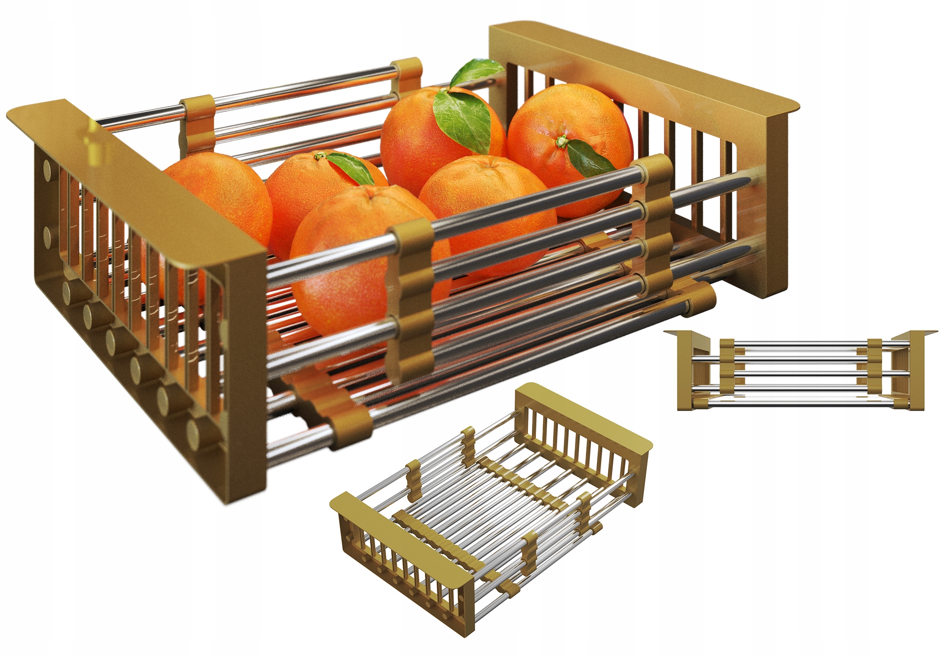 Zlatá Teleskopická Odkapávačka Skládací Košík Z Oceli Pro Dřez A Kov