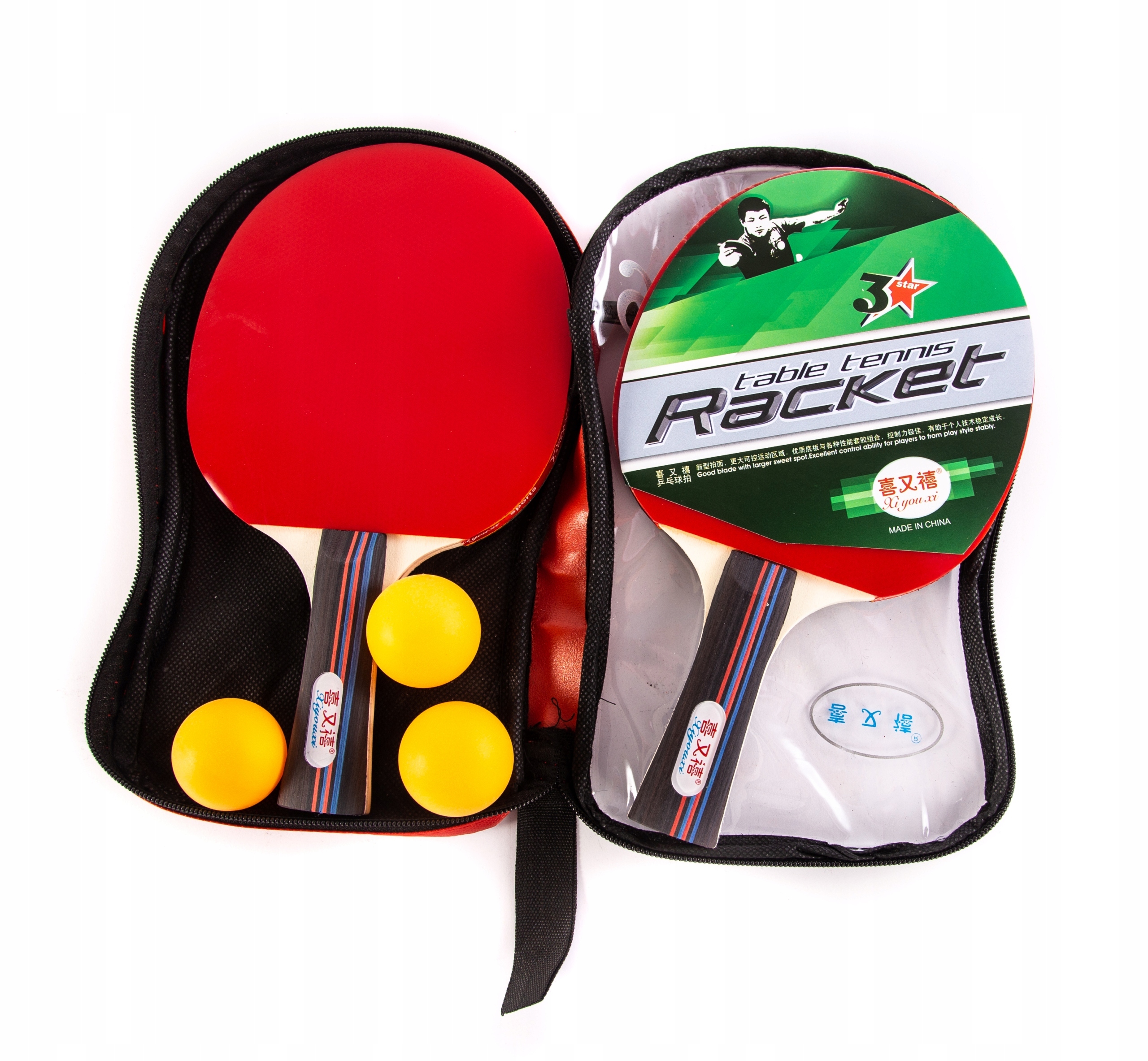 RAKIETKI DO PING PONGA 2SZT + 3 PIŁECZKI ZESTAW W POKROWCU Marka Midex