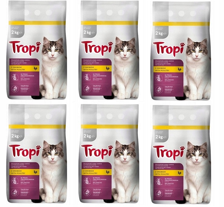 Krmivo suché Tropi pro kočky s drůbežím masem 2 kg x 6 Ks Drůbež Kočka