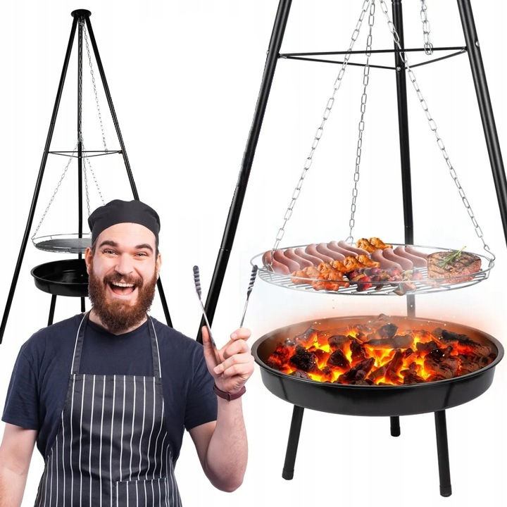 Palenisko Trójnóg Grill Ruszt Ogniskowy Ogrodowy Wiszący Duży 50CM Ognisko