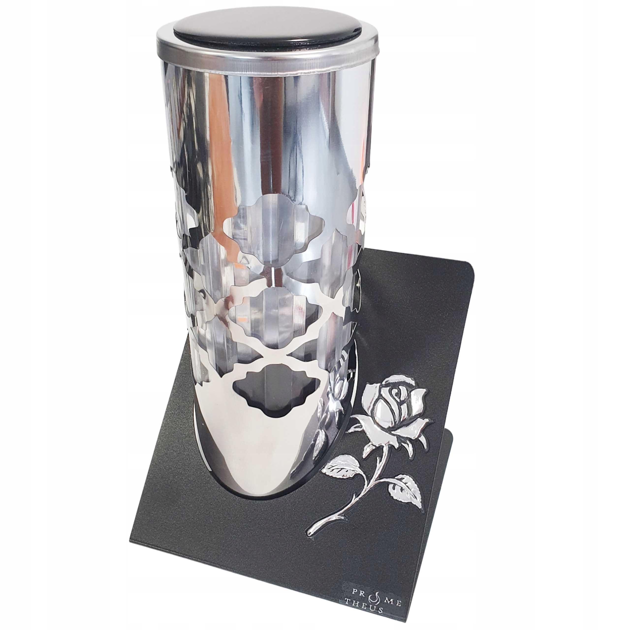 ZNICZ SOLARNY SREBRNY METALOWY TUBA LED LATARNIA wąska PARIS RÓŻA lampion