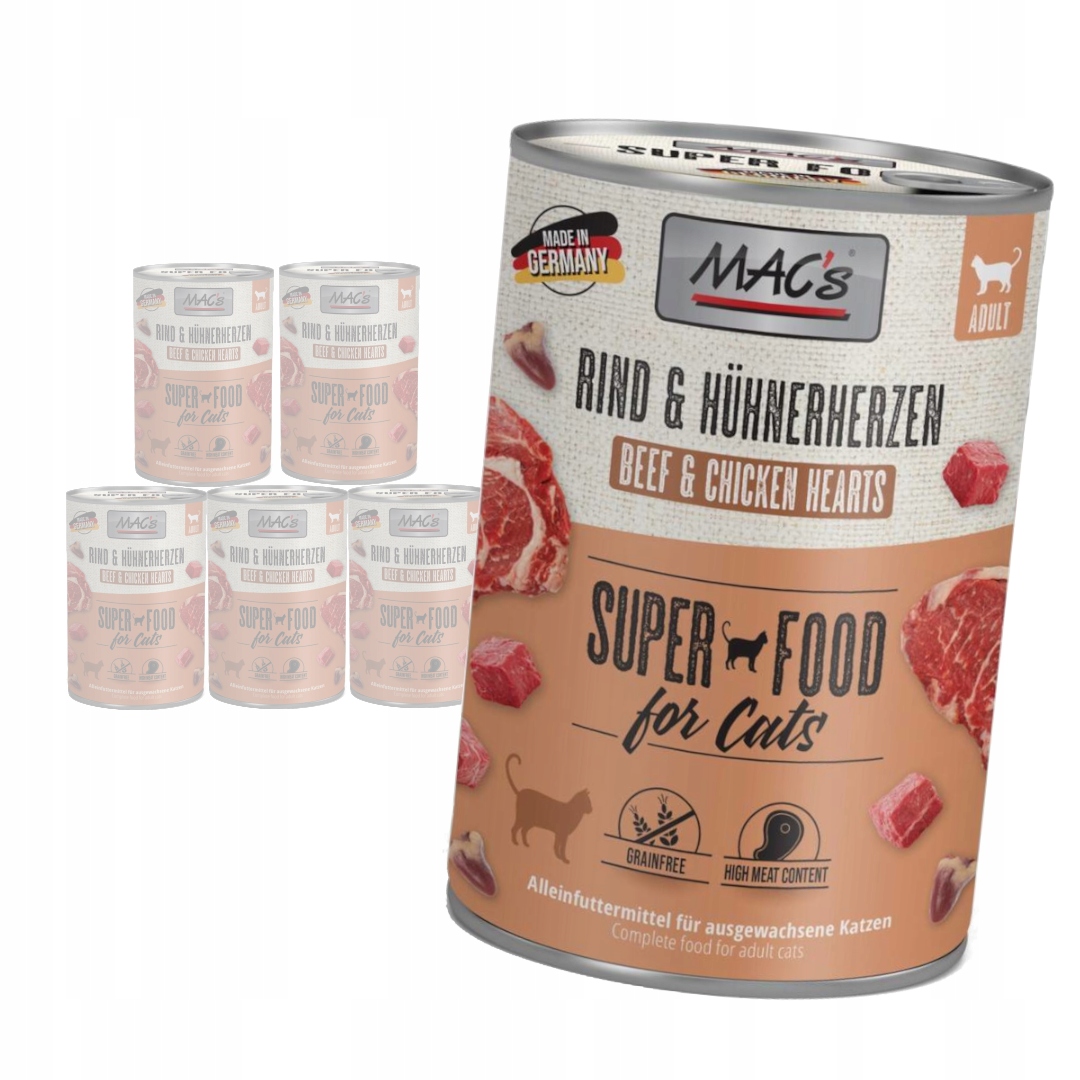 MAC's Cat 6x400g Mokré Krmivo Pro Kočky Hovězí srdce Drůbeží