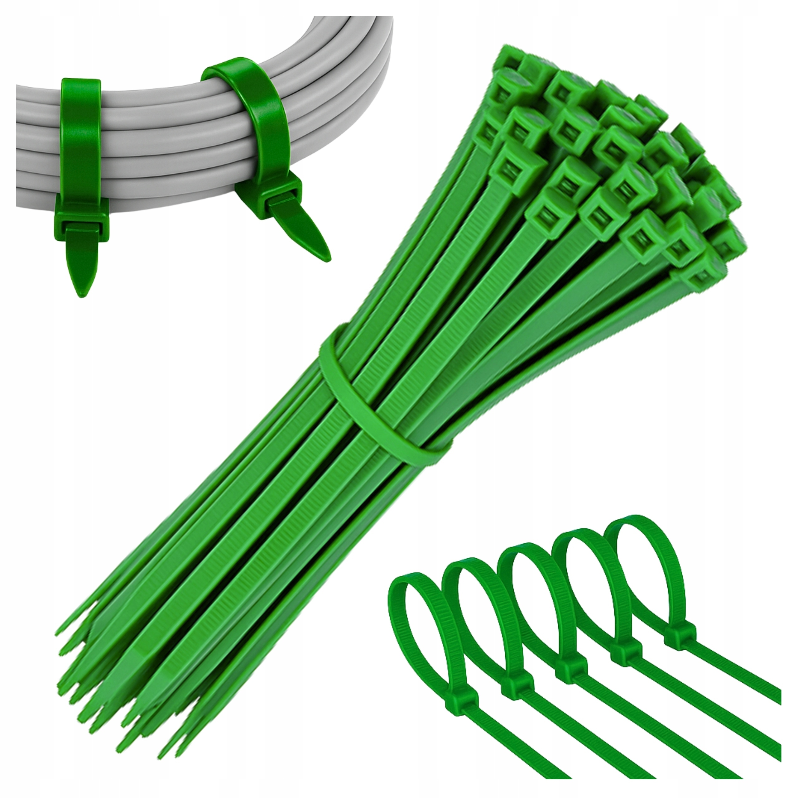 Trytyki Plastikowe Opaski Zaciskowe kablowe Trytki 300x3,6 Zielone 100 szt