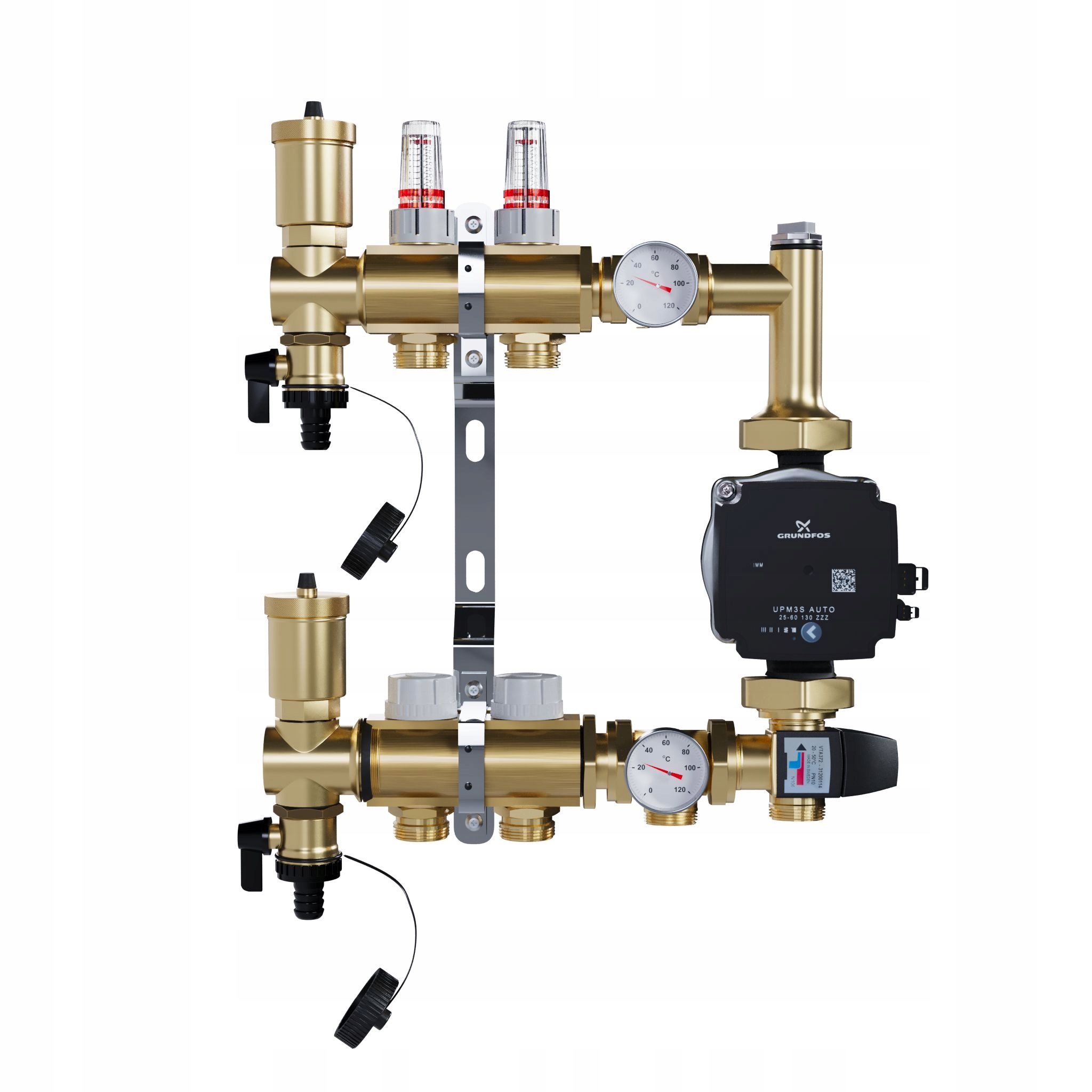 Rozdělovač pro podlahu 2 mosazné sekce pro vytápění Pompa Grundfos